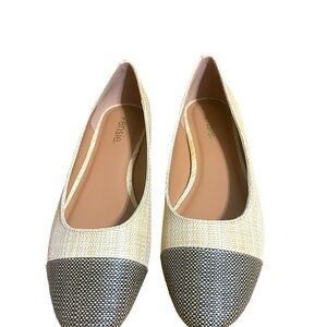 Kensie Tan Neutral Raffia Woven Almond Toe Preppy Ballet Flat Shoes 10 NIB